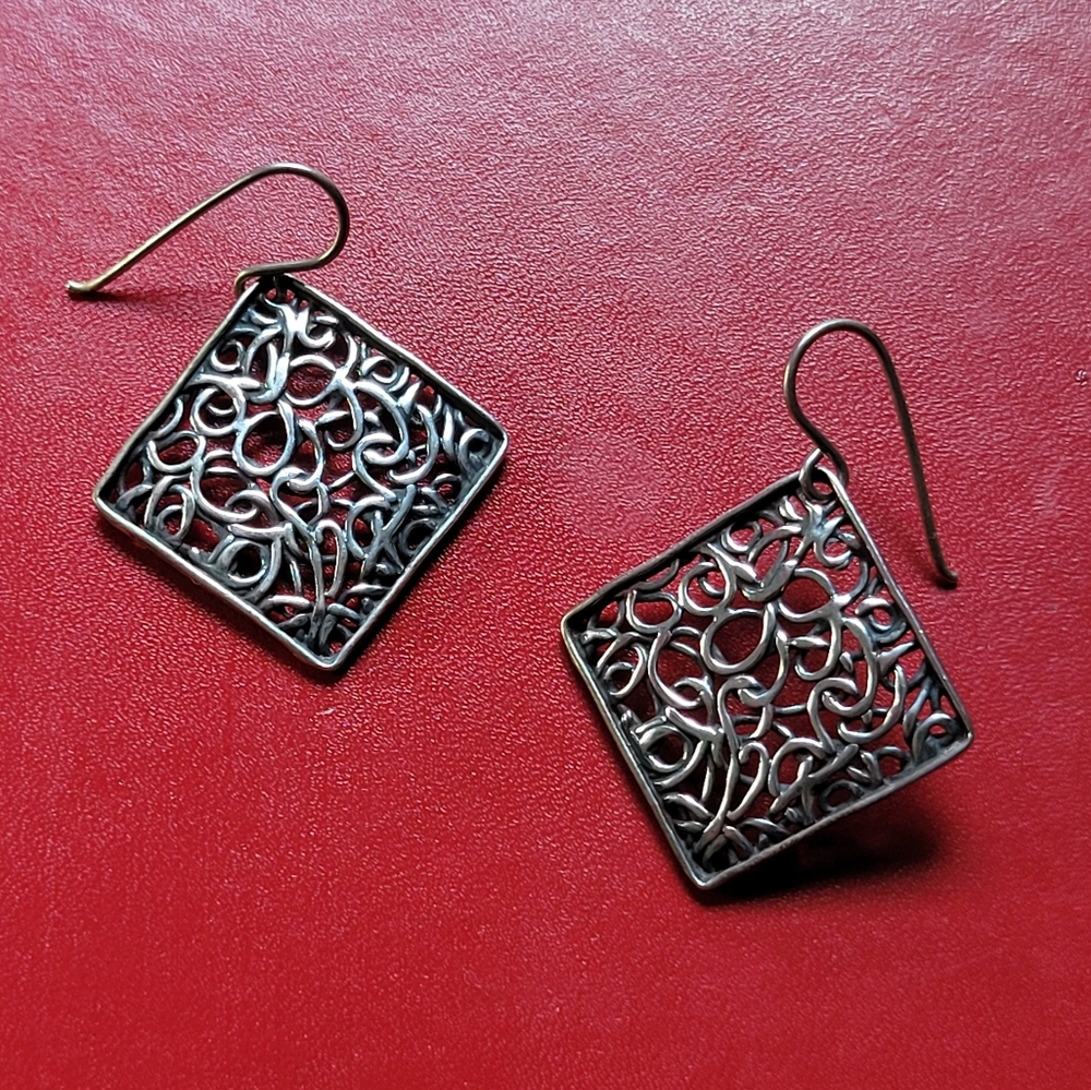 STERLING SILVER | Square Dangle Earrings, 925, Israel